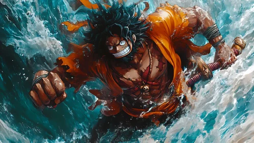 Storm-torn pirate barrels through waves with feral resolve