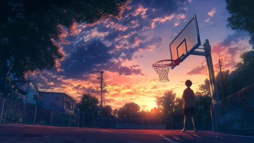 Twilight court dreams under a burning cotton-candy sky.