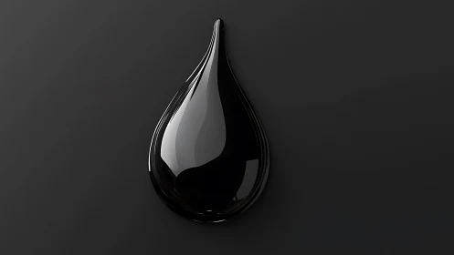 Glossy black droplet sculpture on a calm dark backdrop.