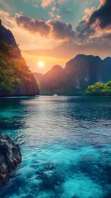 Tropical Limestone Bay at Golden Hour Sunset