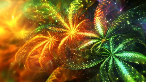 Fractal leaf structures radiate in multicolored luminous patterns