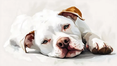 Dreamy white dog draped in sunlight on a soft canvas hush.