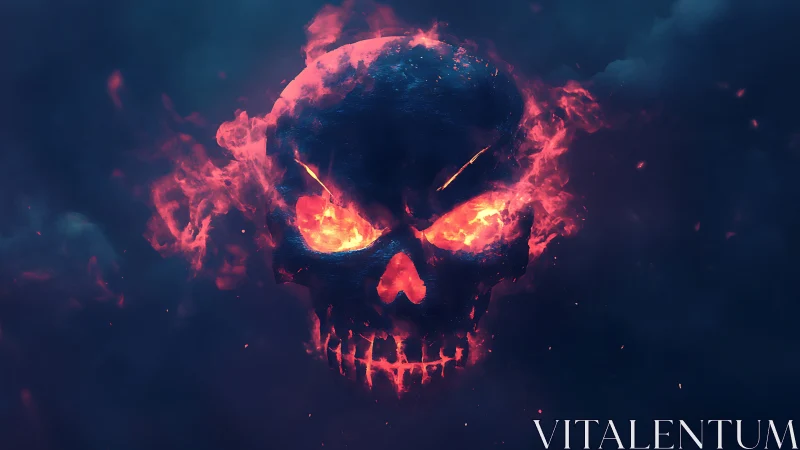 Flaming spectral skull rendered in high-contrast digital inferno