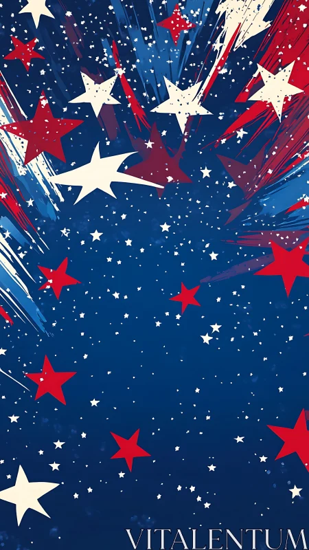 Patriotic red white blue starburst abstract background.