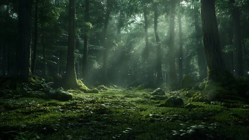 Enchanted Forest Cathedral of Misty Woodland Light.