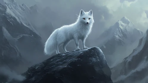 Frostbright fox holds silent command over storm-carved peaks