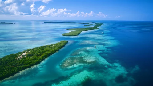 Archipelago Formation with Fringing Reef Structure and Turquoise Lagoon Systems.