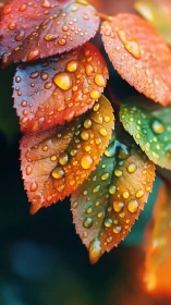 Rain-kissed autumn leaves glow like tiny stained glass windows