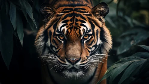 Tiger’s quiet prowl through deep jungle shadows at dusk.