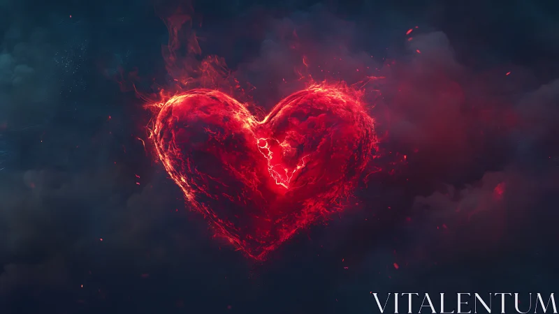 Burning Heart. Fiery passion symbol glowing red energy.