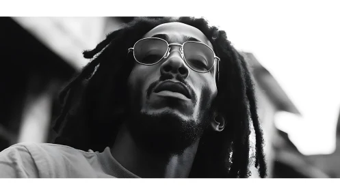 Confident man with dreadlocks and sunglasses in close-up shot.