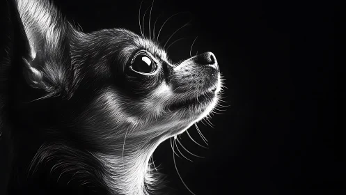High-contrast monochrome portrait of a chihuahua in profile
