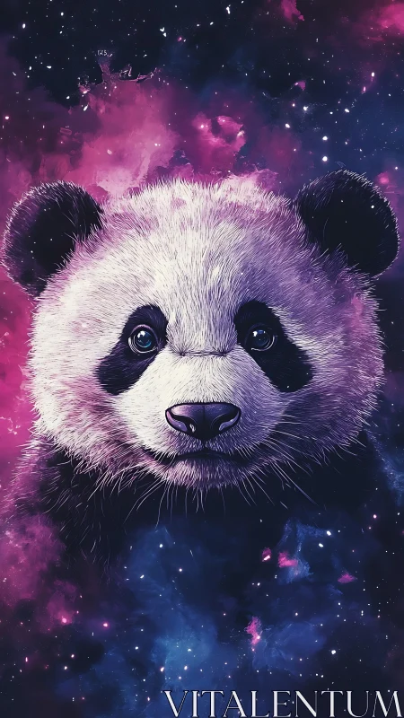 Cosmic nebula panda portrait with high-chroma fur rendering.