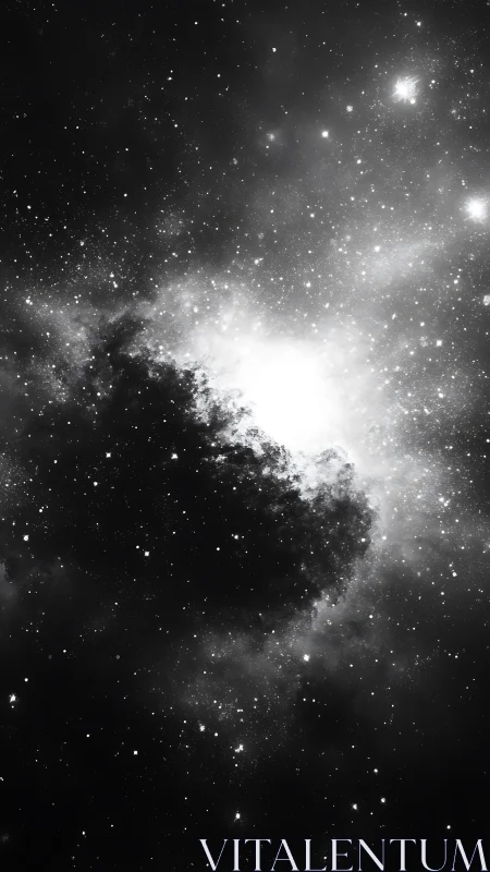 Monochrome nebular dust silhouette under dense stellar field.
