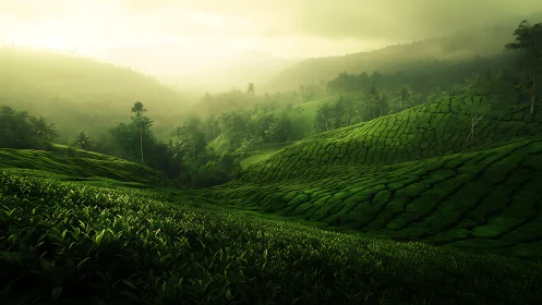 Sunlit emerald hills inviting you into peaceful green calm.