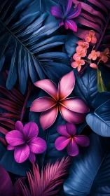 Neon Tropical Florals: Digital Botanical Study in Saturated Color.