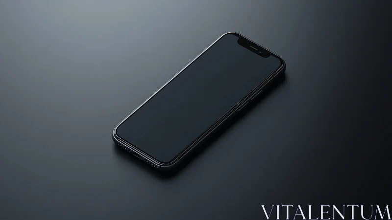 Dark smartphone positioned on neutral surface with notch display