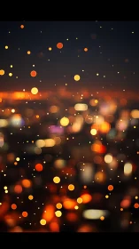 City dusk glittered with cozy golden bokeh lights.