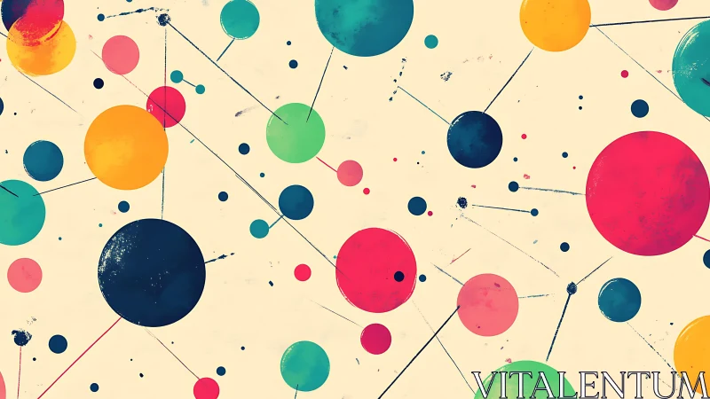 Colorful abstract circles and lines on cream background, modern art.
