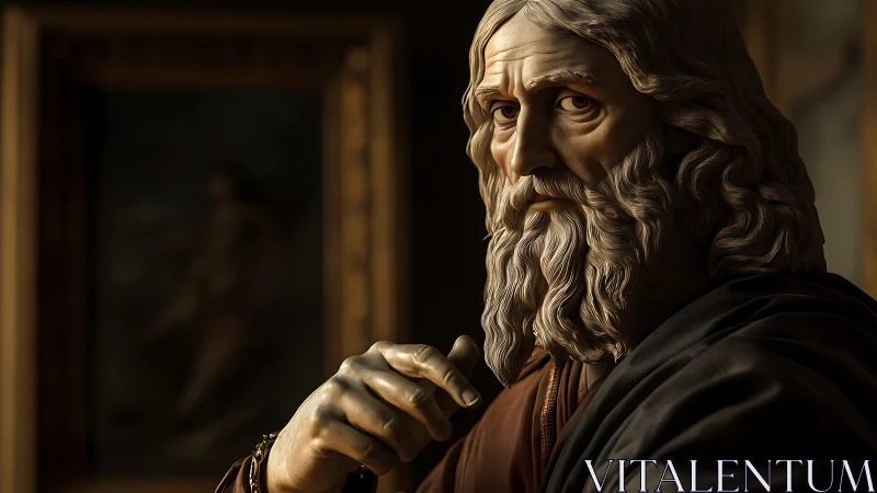 Stoic philosopher bust rendered in warm chiaroscuro light.