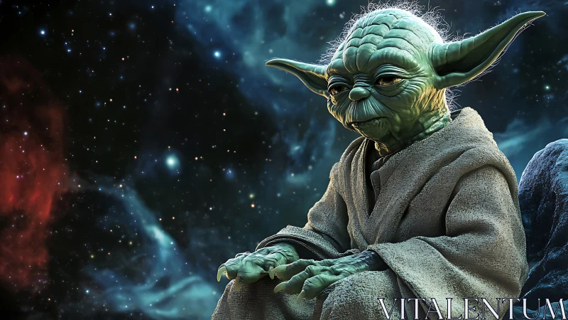 Elder alien sage rendered in high-detail 3D against nebula