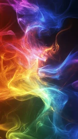 Multicolor luminous wisps on dark abstract gradient field.