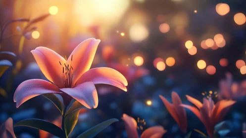 Luminous Lily Bloom Against Bokeh Twilight.