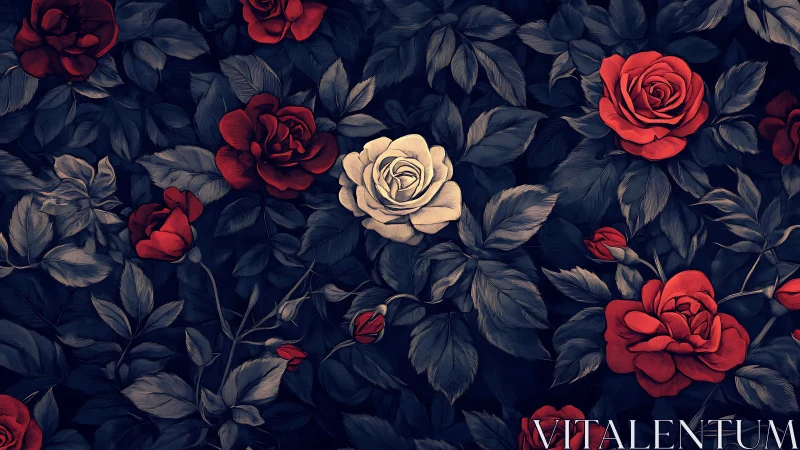 Exquisite Roses: One Cream Blossom Stands Out Among Red Beauties