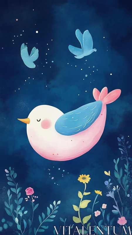 Dreaming Whale Soars Through Starlit Night Sky