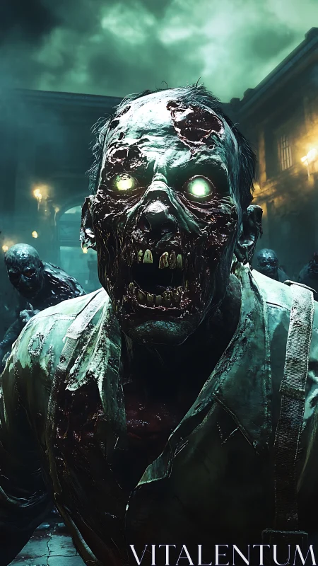 Photorealistic undead close-up with cinematic horror lighting.