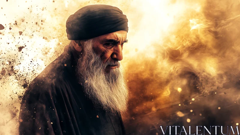 Golden light surrounds a thoughtful elder in quiet reflection