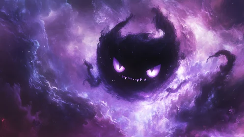 Nebular shadow entity with luminous violet predatory gaze