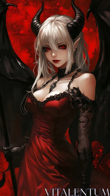 Crimson-winged demoness quietly crowns the burning night