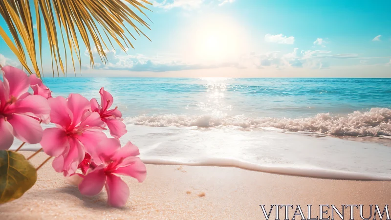 Blush tide blossoms under sugar-sun shoreline serenity.