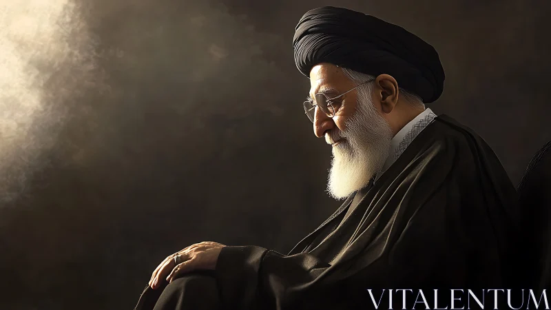 Gentle elder in quiet reflection under a warm light glow