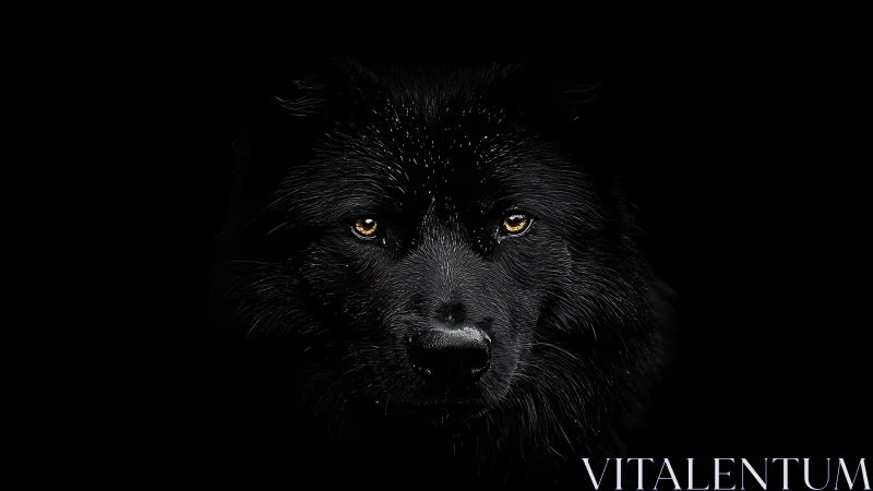 Black wolf face emerges from deep black background