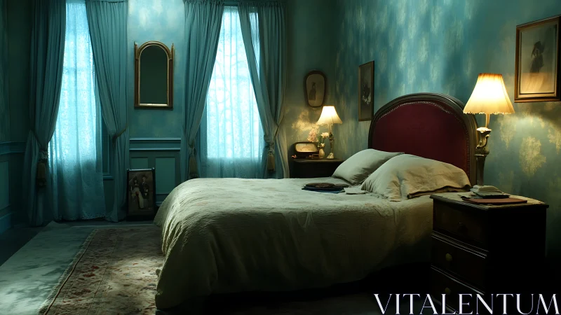 Cozy vintage bedroom glowing with lamplight and memories.