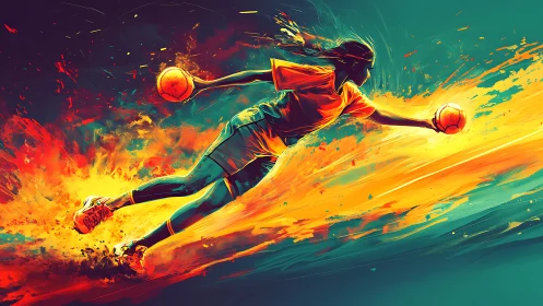 Digital illustration depicts athlete diving with two balls