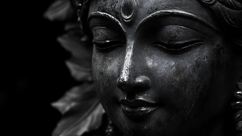 Midnight stone goddess dreaming in quiet silver shadows.