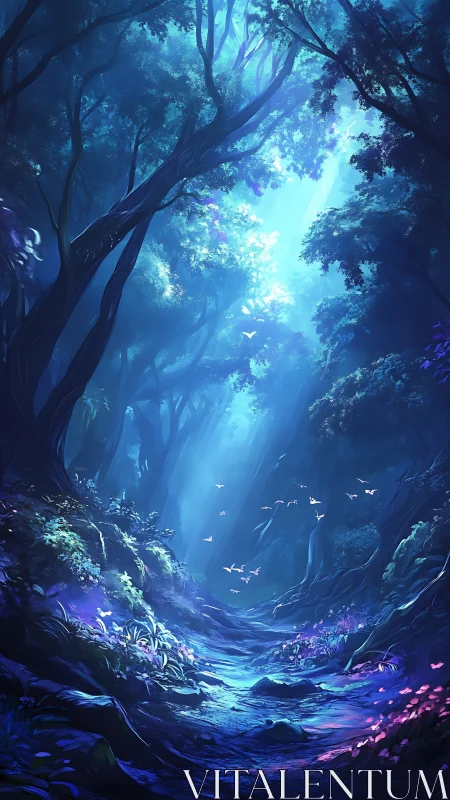 Bioluminescent Canyon Where Sky Breathes Through Towering Sentinel Trees