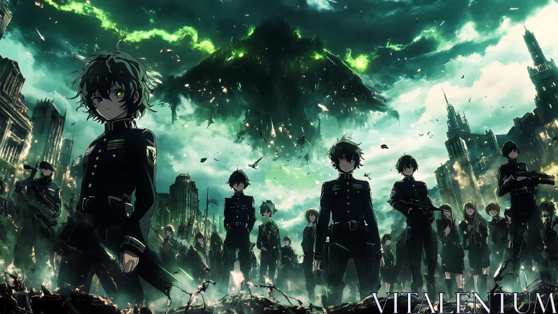 Paramilitary youth squad versus bio-luminescent aerial leviathan.