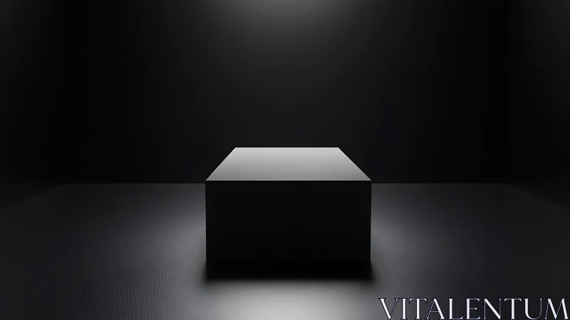 Rectangular pedestal stands centered in a dark, empty room