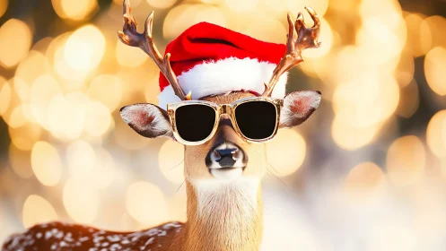 Cool reindeer in Santa hat radiates playful holiday cheer