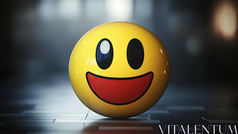 Photorealistic glossy smiley sphere on defocused tiled floor