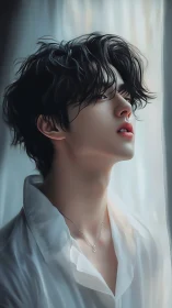 Soft morning light cradles a thoughtful young dreamer