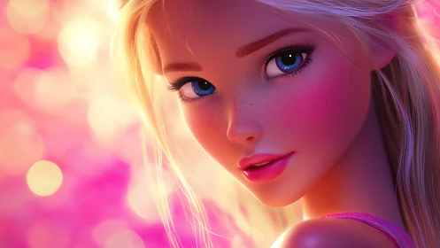 Digital painting close-up portrait with luminous bokeh field.