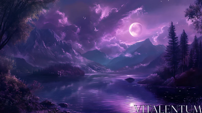 Moonlit violet valley wrapped in quiet cosmic wonder.