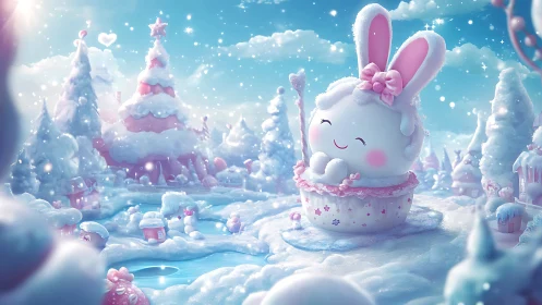 Cupcake bunny dreams in a sugar-snow fantasy wonderland.
