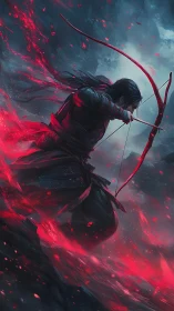 Scarlet stormfire wraps the silent archer mid-leap