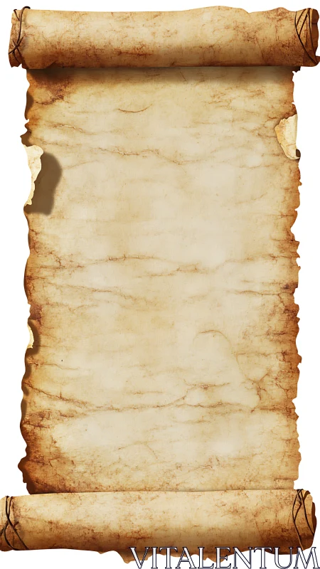 Vertical aged parchment scroll with blank textured surface.